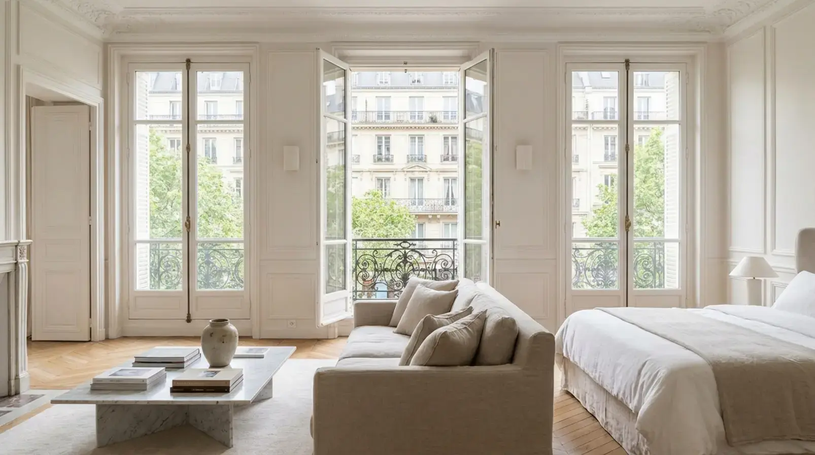 Entrée d’immeuble parisien avec trousseau de clés et smartphone affichant un calendrier de réservations (sans logos)