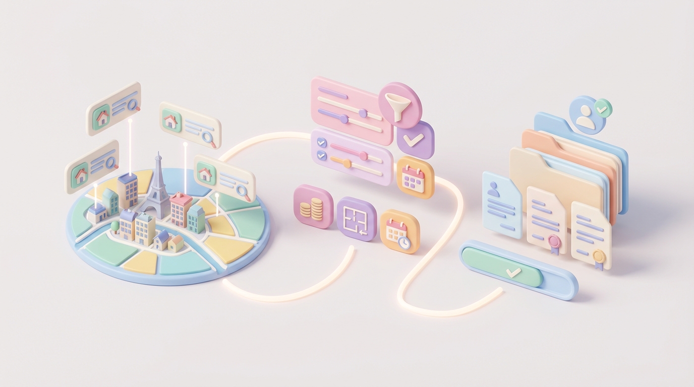 Recherche d’annonces en bail mobilité à Paris sur ordinateur portable avec filtres dates et budget