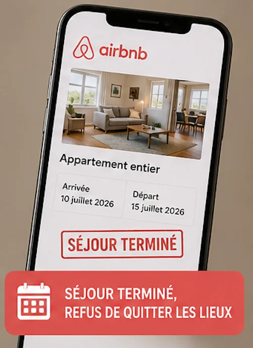 Réservation Airbnb affichée comme terminée sur un téléphone alors que l’occupant refuse de quitter les lieux