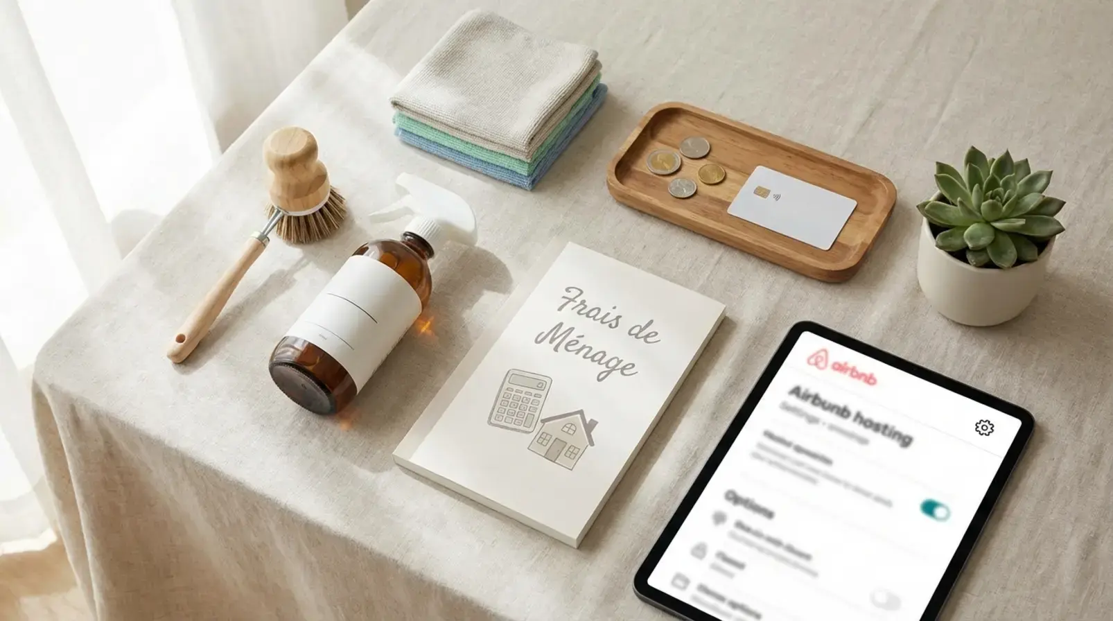 Calcul des frais de ménage Airbnb sur ordinateur avec planning de rotations